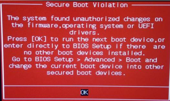 安裝系統(tǒng)時出現(xiàn) Secure Boot Violation